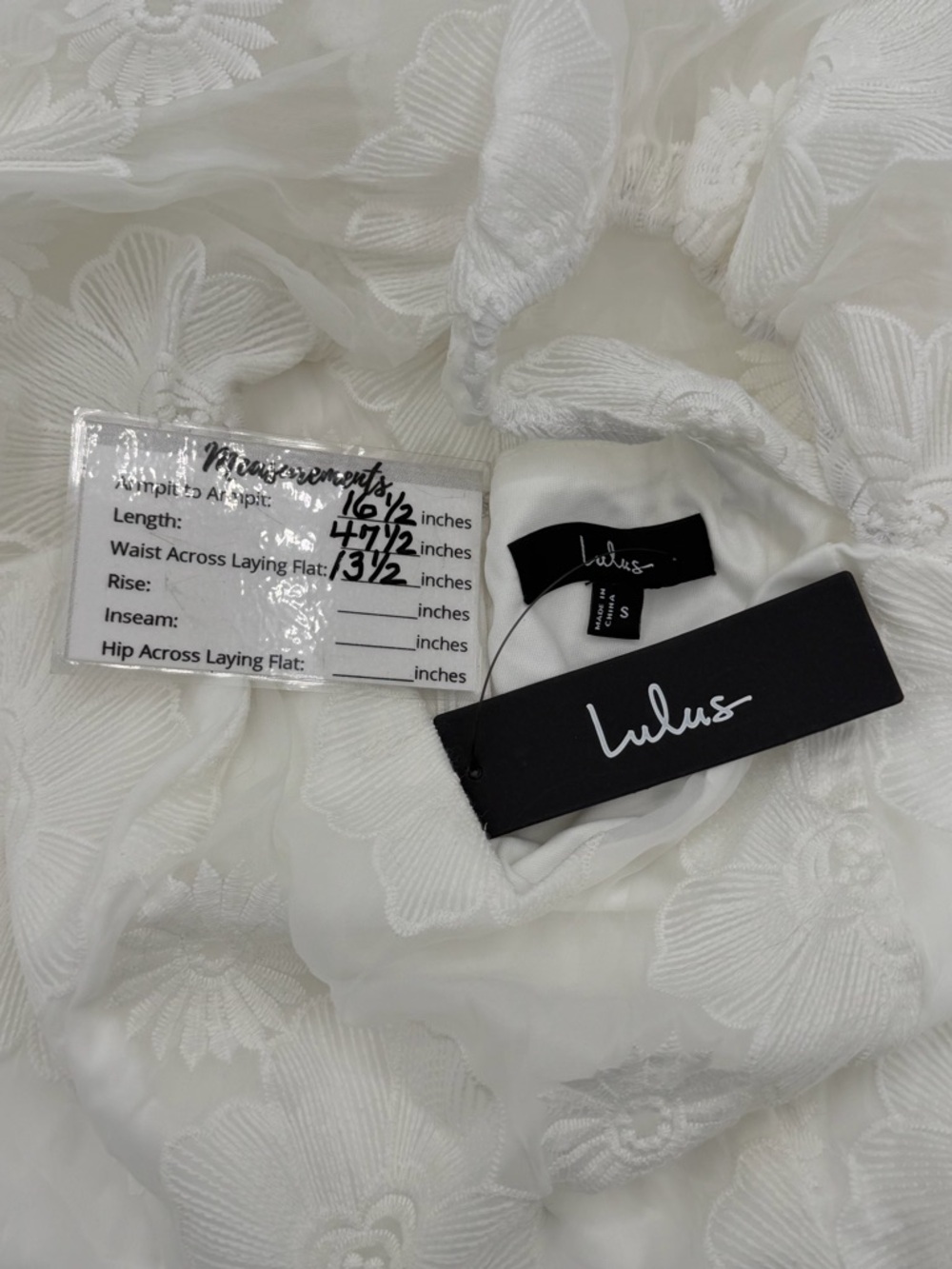 Lulus NWT “Sweetest Behavior” White Embroidered Puff Sleeve Midi Dress Sz Small - Picture 11 of 14
